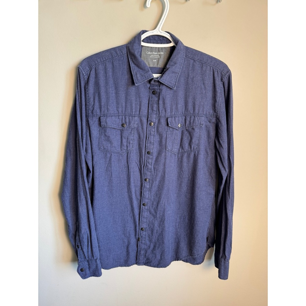 Calvin Klein Jeans Mens Purple Navy Snap Button Shirt M Casual Minimalist Work